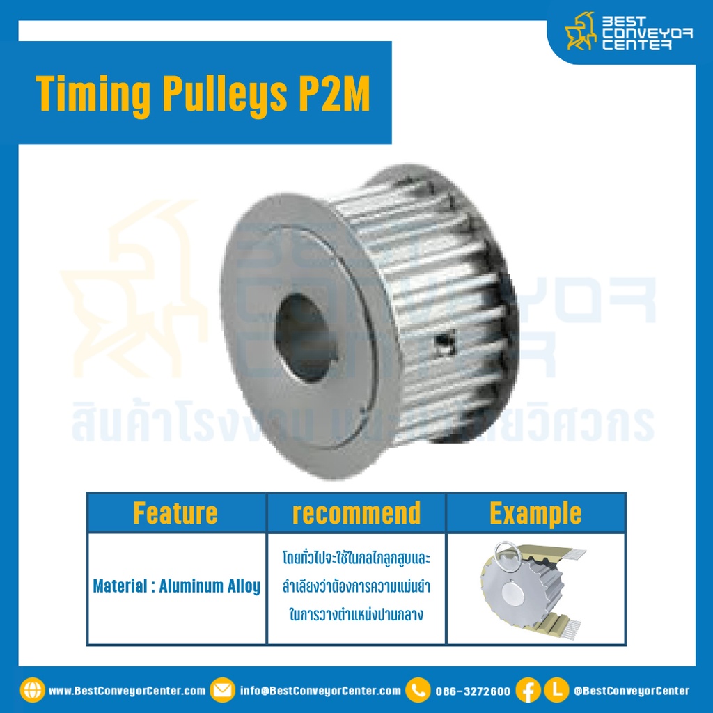 มู่เล่ย์ไทม์มิ่ง Pulley Timing P2M หน้ากว้าง 6 mm. 22 ฟัน : Pulley Timing P2M-6-22TA