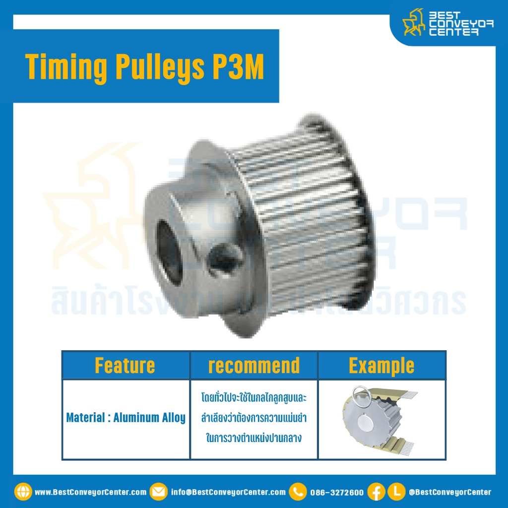 มู่เล่ย์ไทม์มิ่ง Pulley Timing P3M หน้ากว้าง 10 mm. 22 ฟัน (มีดุม) : Pulley Timing P3M-10-22TB