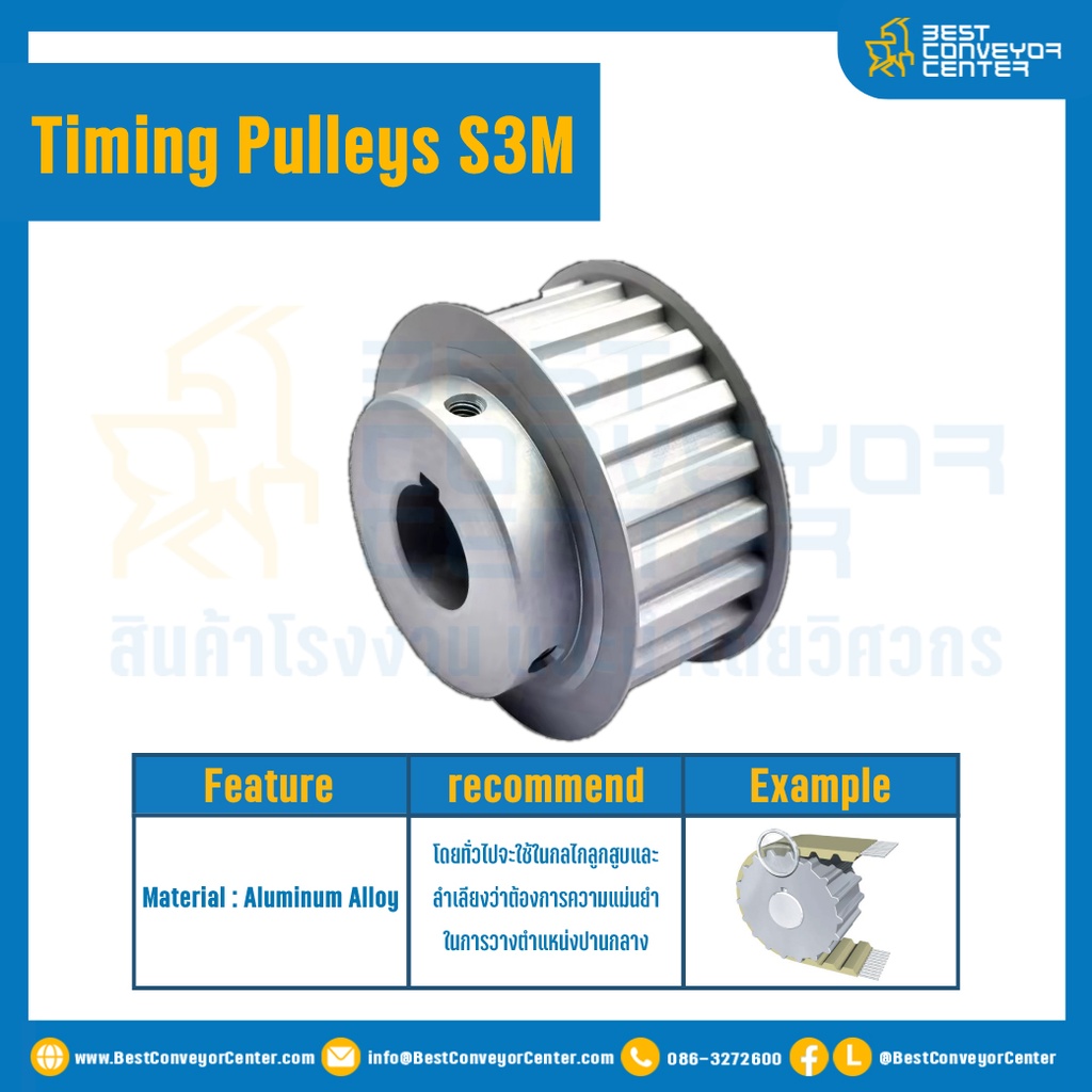 มู่เล่ย์ไทม์มิ่ง Pulley Timing S3M หน้ากว้าง 10 mm. 36 ฟัน (มีดุม) : Pulley Timing S3M-10-36TB