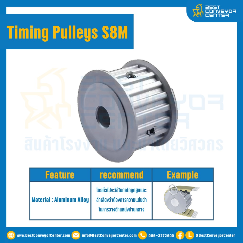 มู่เล่ย์ไทม์มิ่ง Pulley Timing S8M หน้ากว้าง 30 mm. 18 ฟัน : Pulley Timing S8M-30-18TA