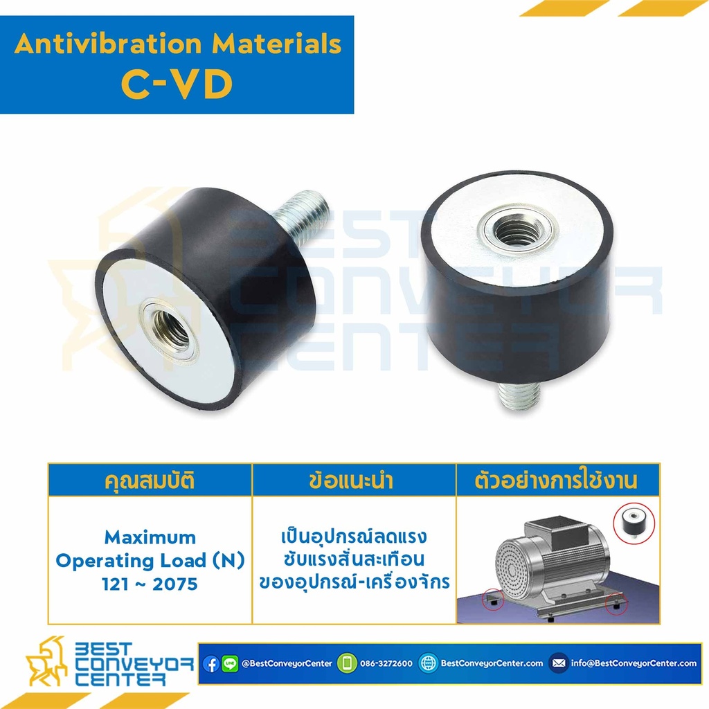 C-VD1008-M4x10 : ยางกันการสั่นสะเทือน ชนิด 1 รูต๊าปและ 1 สตัดเกลียว : C-VD1008-M4x10