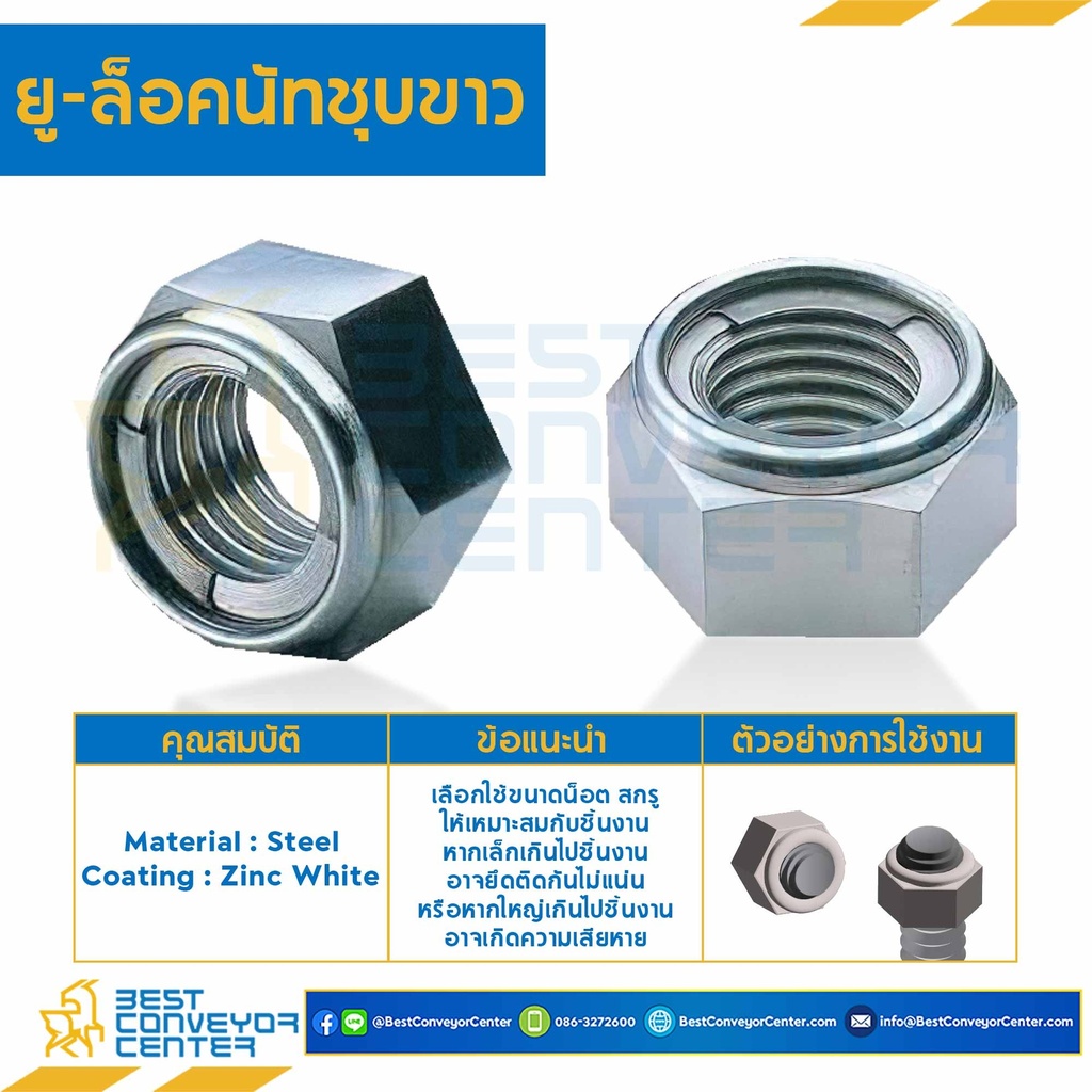 ยู-ล็อคนัทชุบขาว ขนาด M18x2.5 ขอบ 27 หนา 16 mm. : ULN-M18-W