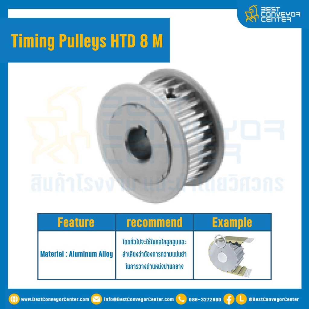 มู่เล่ย์ไทม์มิ่ง Pulley Timing HTD 8M หน้ากว้าง 20 mm. 34 ฟัน (หน้าเรียบ) : Pulley Timing HTD-8M-20-34TA