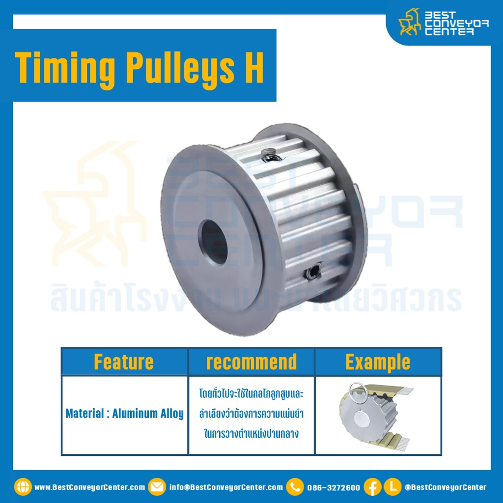 มู่เล่ย์ไทม์มิ่ง Pulley Timing H (หน้าเรียบ) หน้ากว้าง 25.4 mm. 42 ฟัน : Pulley Timing H-25.4-42TA