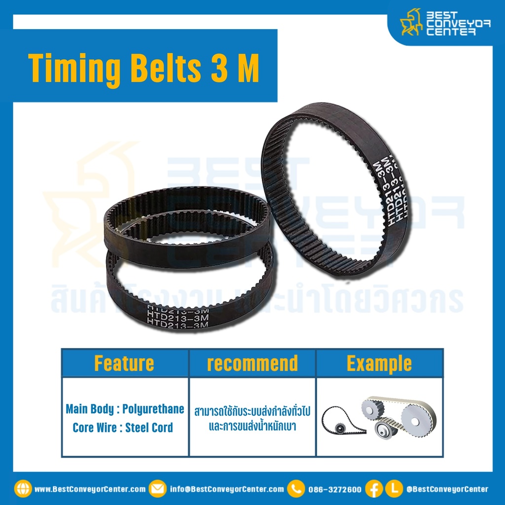 ไทม์มิ่ง เบลล์ Timing Belt 3 M หน้ากว้าง 6 mm 880 ฟัน ยาว 2640 mm. : Timing Belt 3 M-6-880T-2640