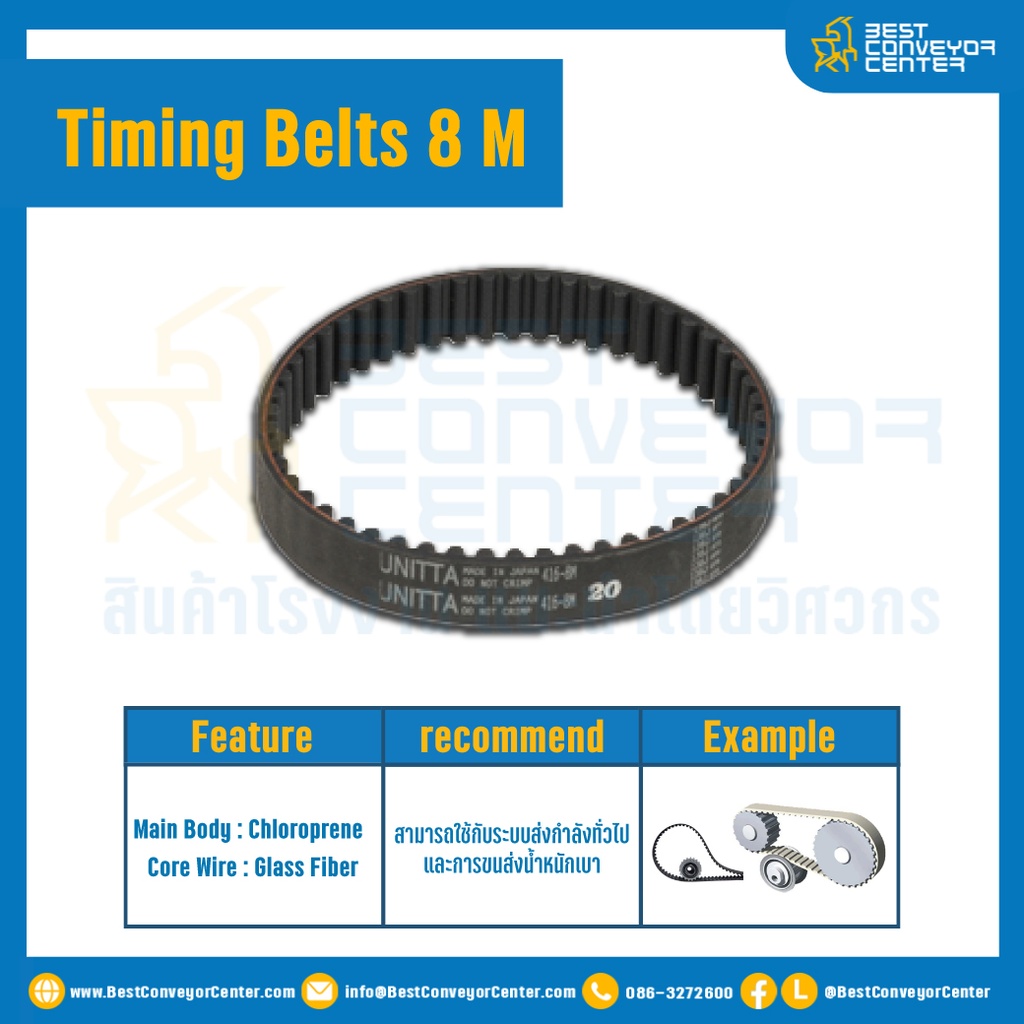 ไทม์มิ่ง เบลล์ Timing Belt 8 M หน้ากว้าง 20 mm 270 ฟัน ยาว 2160 mm. : Timing Belt 8 M-20-270T-2160