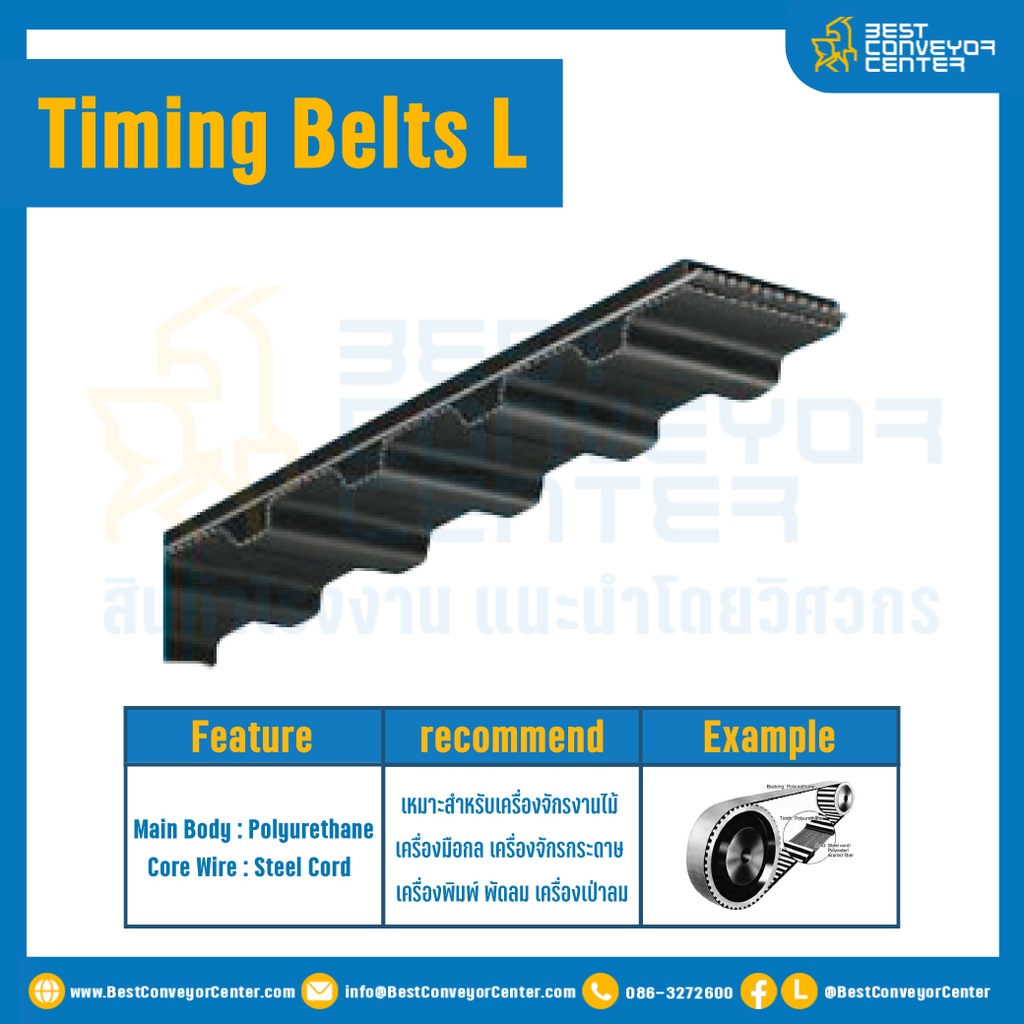 ไทม์มิ่ง เบลล์ Timing Belt 165L หน้ากว้าง 12.7 mm 44 ฟัน ยาว 419.10 mm. : Timing Belt 165L-12.7-44T-419.10