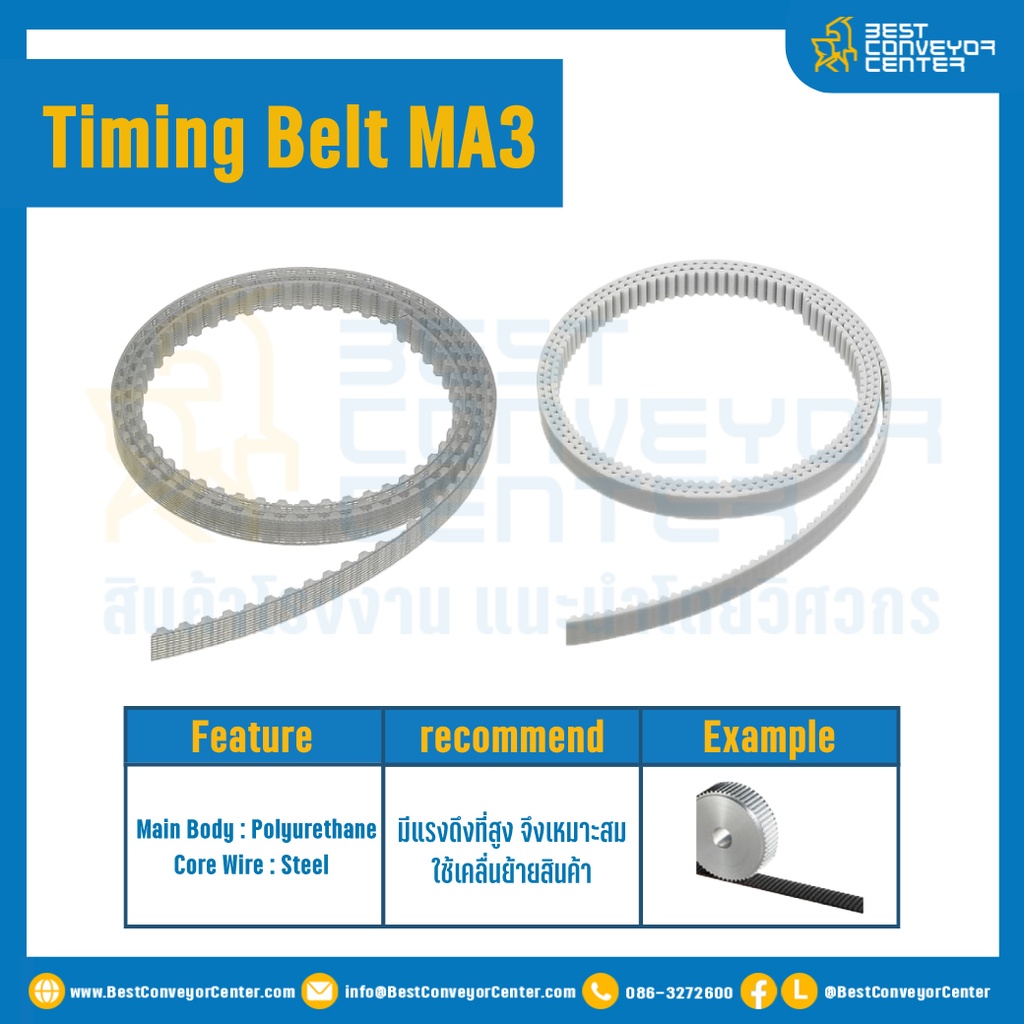 ไทม์มิ่ง เบลล์ Timing Belt MA3 หน้ากว้าง 7 mm. 40ถึง9900 ฟัน : Timing Belt MA3-7-40-9900T