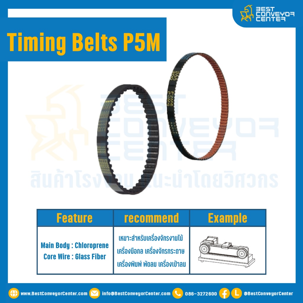 ไทม์มิ่ง เบลล์ Timing Belt P5M หน้ากว้าง 10 mm. 43 ฟัน ยาว 215 mm. : Timing Belt P5M-10-43T-215