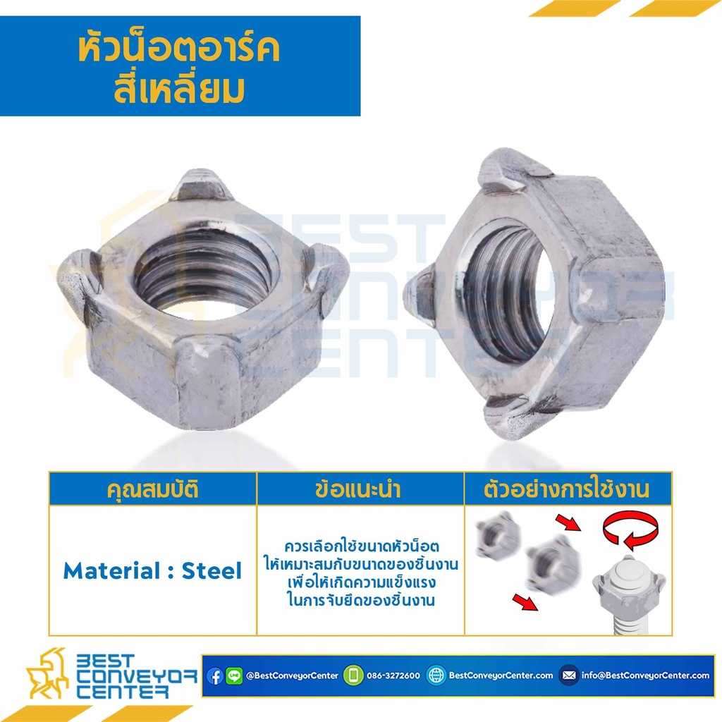 SWN-1/4-20 : หัวน็อคอาร์คสี่เหลี่ยม ขนาด 1/4″x20 ขอบ 10 หนา 5 mm.