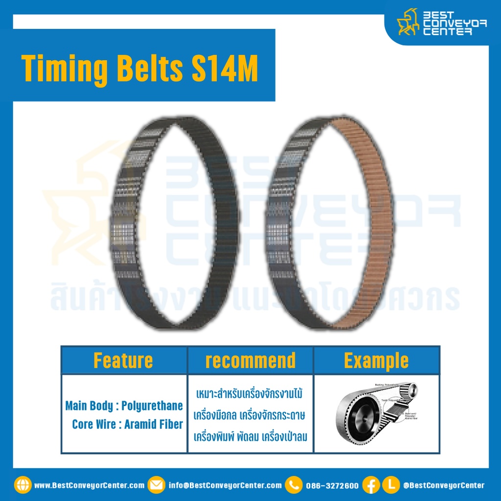 ไทม์มิ่ง เบลล์ Timing Belt S14M หน้ากว้าง 60 mm. 85 ฟัน ยาว 1190 mm. : Timing Belt S14M-60-85T-1190