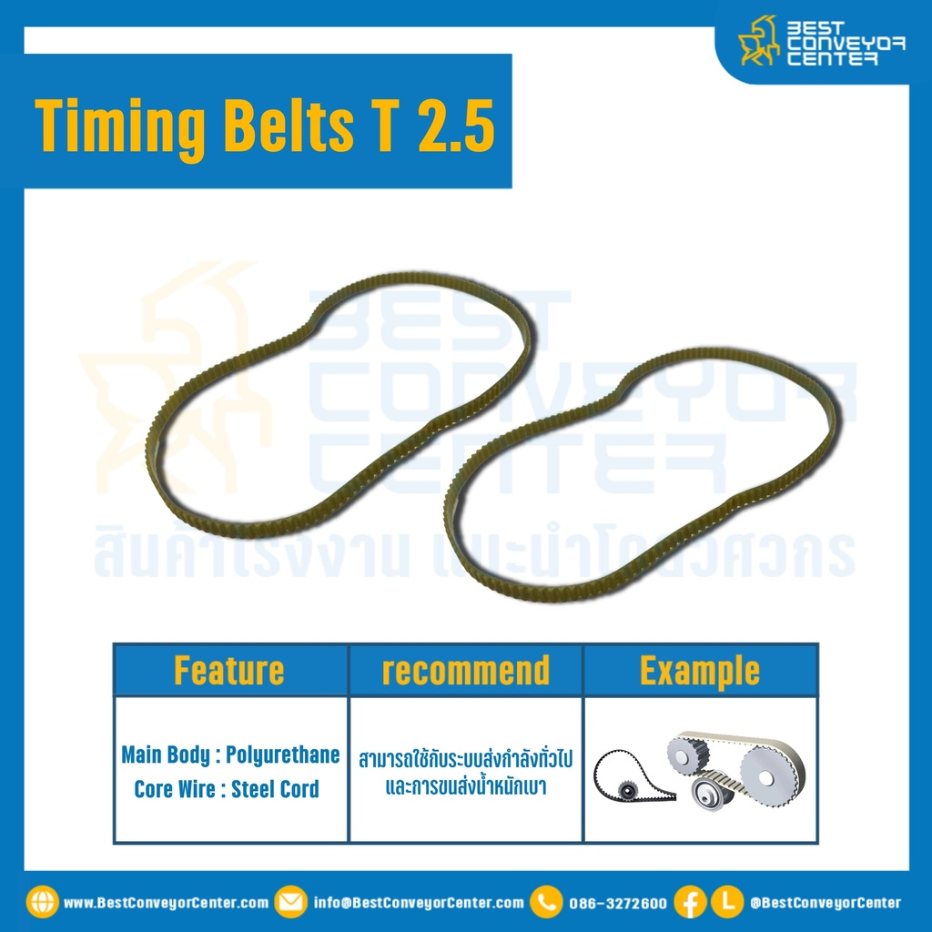 ไทม์มิ่ง เบลล์ Timing Belt T 2.5 หน้ากว้าง 0.6 mm. 72 ฟัน ยาว 180 mm. : Timing Belt T 2.5-0.6-72T-180