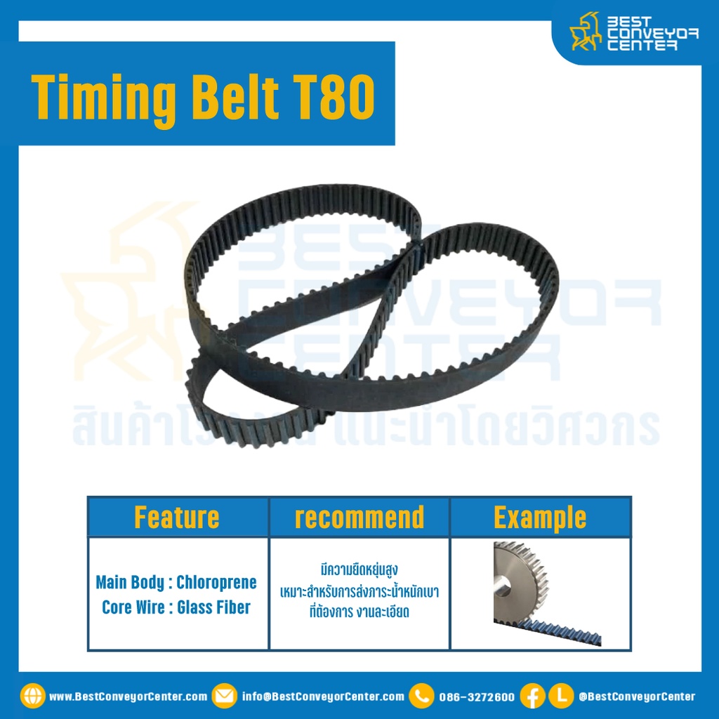 ไทม์มิ่ง เบลล์ Timing Belt T80 66 ฟัน ยาว 134.11 mm. : Timing Belt T80-66T-134.11