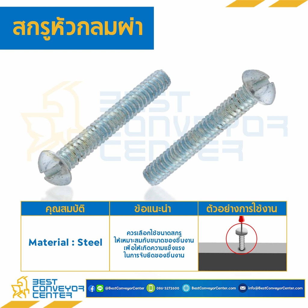 สกรูหัวกลมผ่า ขนาด 1/4×1-1/4 mm. : HSRC-M1/4L1-1/4
