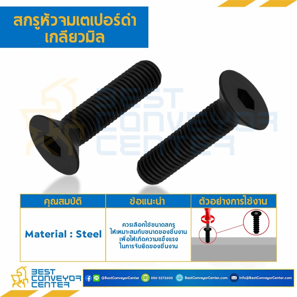 สกรูหัวจมเตเปอร์ดำ ขนาด M10x60 mm. : HTP-M10L60B