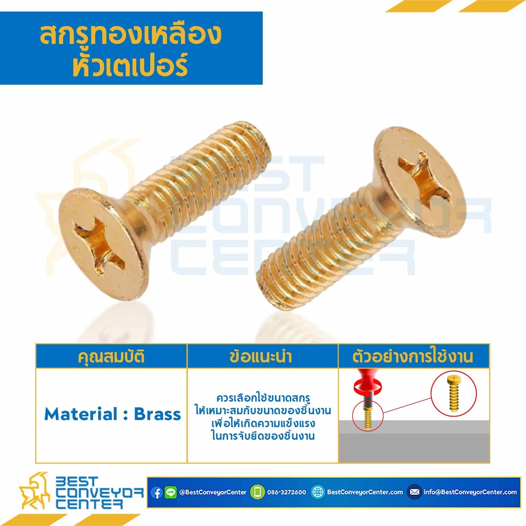 สกรูทองเหลืองหัวเตเปอร์ ขนาด M6x20 mm. : BHTP-M6L20
