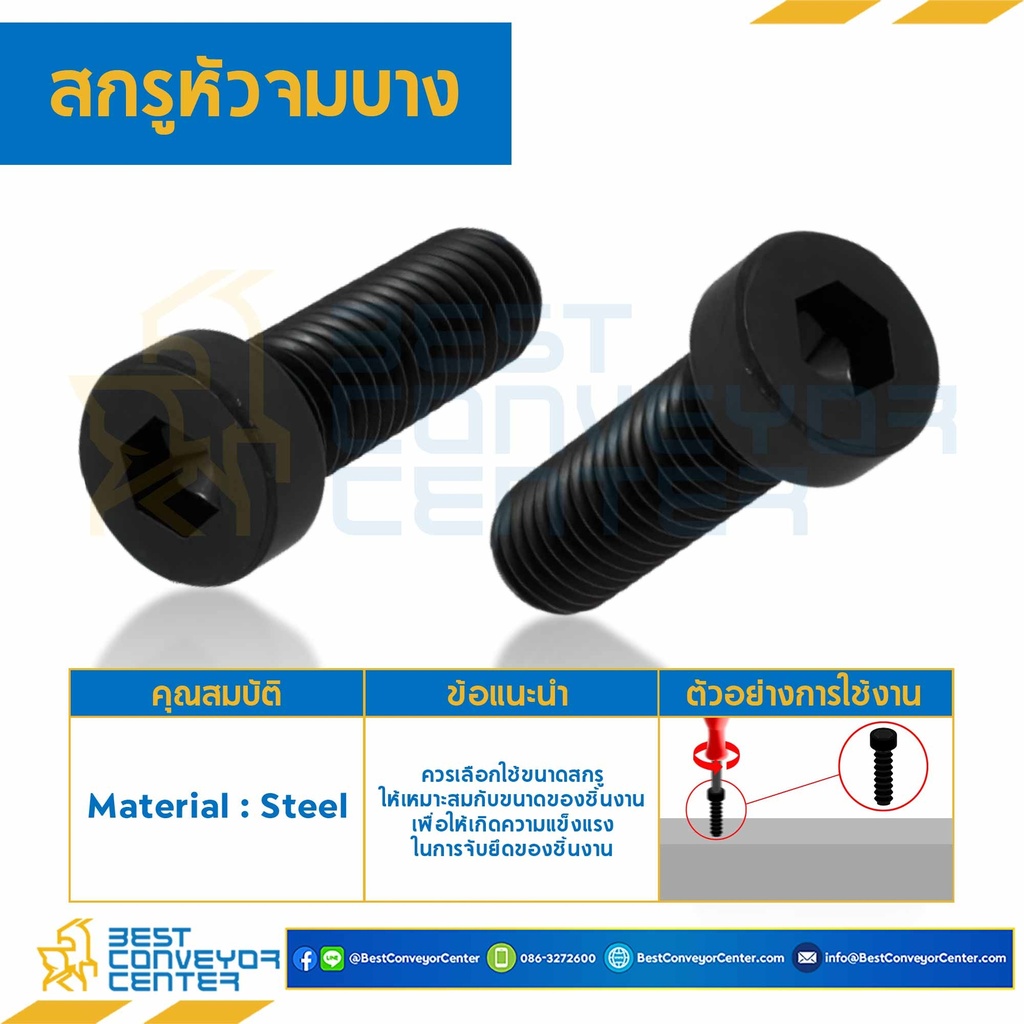 สกรูหัวจมบาง ขนาด M12x35 mm. : HSL-M12L35B
