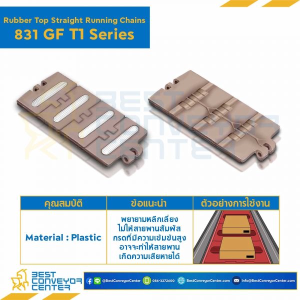 โซ่พลาสติกทางตรง Table Top Chain (Rubber Top) LF831GF T1 ; 4.5 นิ้ว : LF831GF 450T1