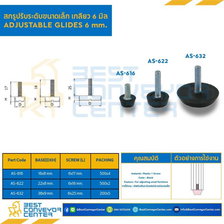 AS-632 สกรูปรับระดับฐาน 38 mm. M6x25 mm.