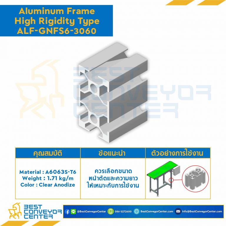 Aluminum Frame 6 Series Slot width 8 30×60 mm. L100 mm. Clear Anodize (High Rigdity) : ALF-GNFS6-3060-100