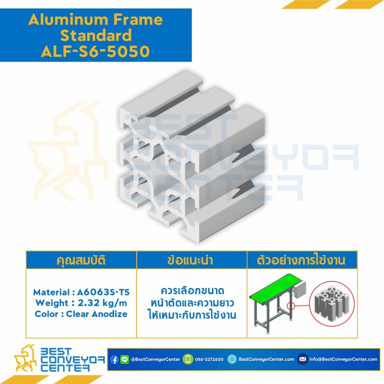 Aluminum Frame 6 Series Slot width 8 50×50 mm. L1450 mm. Clear Anodize : ALF-S6-5050-1450