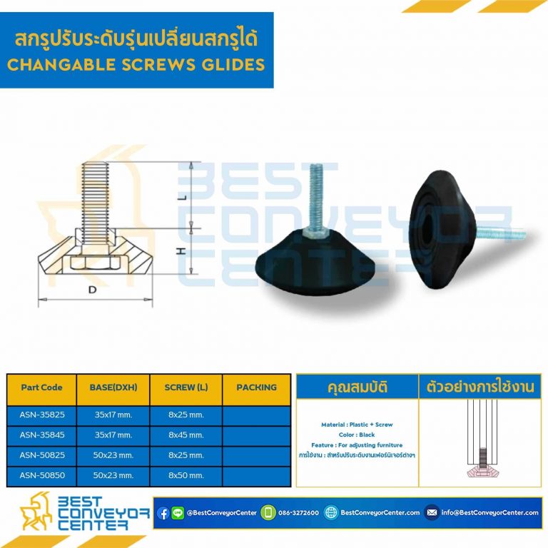 ASN-50850 สกรูปรับระดับรุ่นเปลี่ยนสกรูได้ฐาน 50 mm. M8x50 mm.