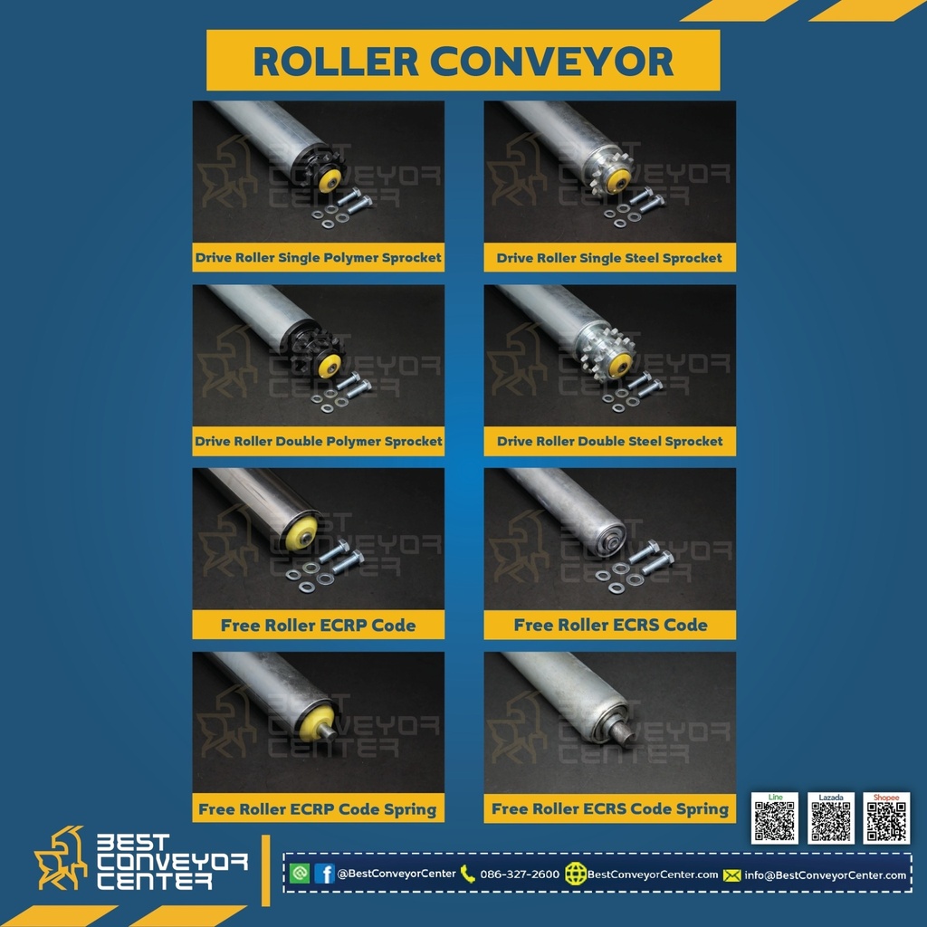 FRSF50xL800-S15S-SPL : Free Roller Steel Funiture Dia.50xL1070 mm. shaft 15 mm. Steel End Cap, Spring Load
