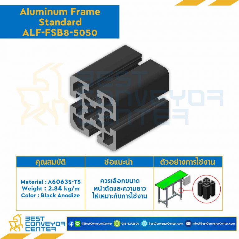 Aluminum Frame 8-45 Series Slot width 10 50×50 mm. L2600 mm. Black Anodize : ALF-FSB8-5050-2600