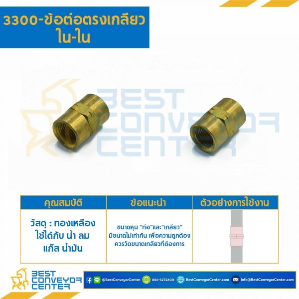 3300x12 ข้อต่อตรงเกลียวใน-ใน 3300x12 ขนาด 3/4&quot;x3/4&quot;