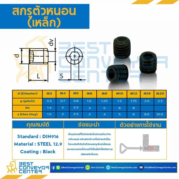 HSS-M16L20B สกรูตัวหนอน M16x20 mm. (Black)