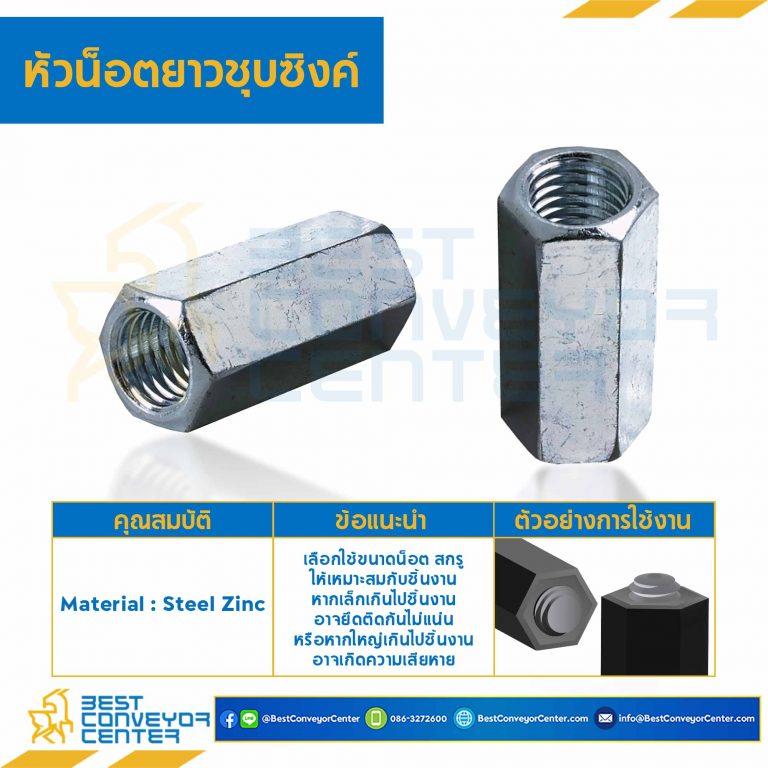 หัวน็อตยาวชุบซิงค์ ขนาด 5/8″x11 ขอบ 13/16 ยาว 2-1/8 mm. : CN-5/8