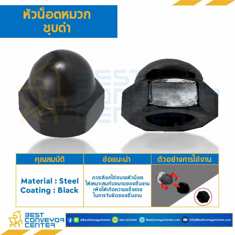 หัวน็อตหมวกชุบดำ ขนาด M20x2.5 ขอบ 30 สูง 29.5 mm. : CN-M20-BK
