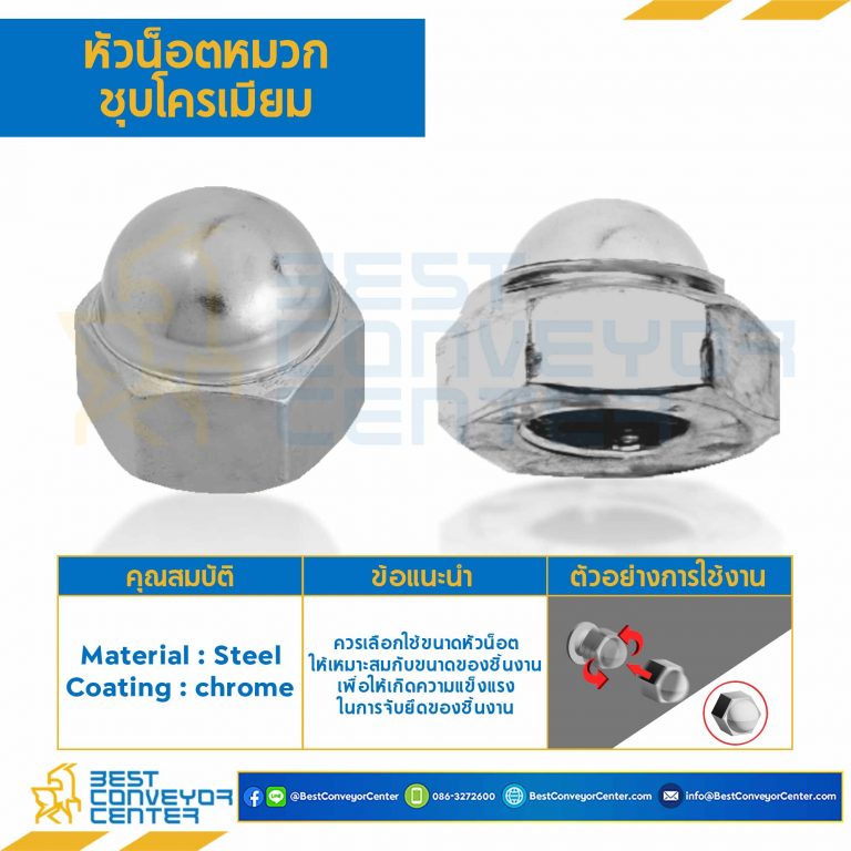 หัวน็อตหมวกชุบโครเมียม ขนาด M5x0.8 ขอบ 8 สูง 7.6 mm. : CN-M5-CR