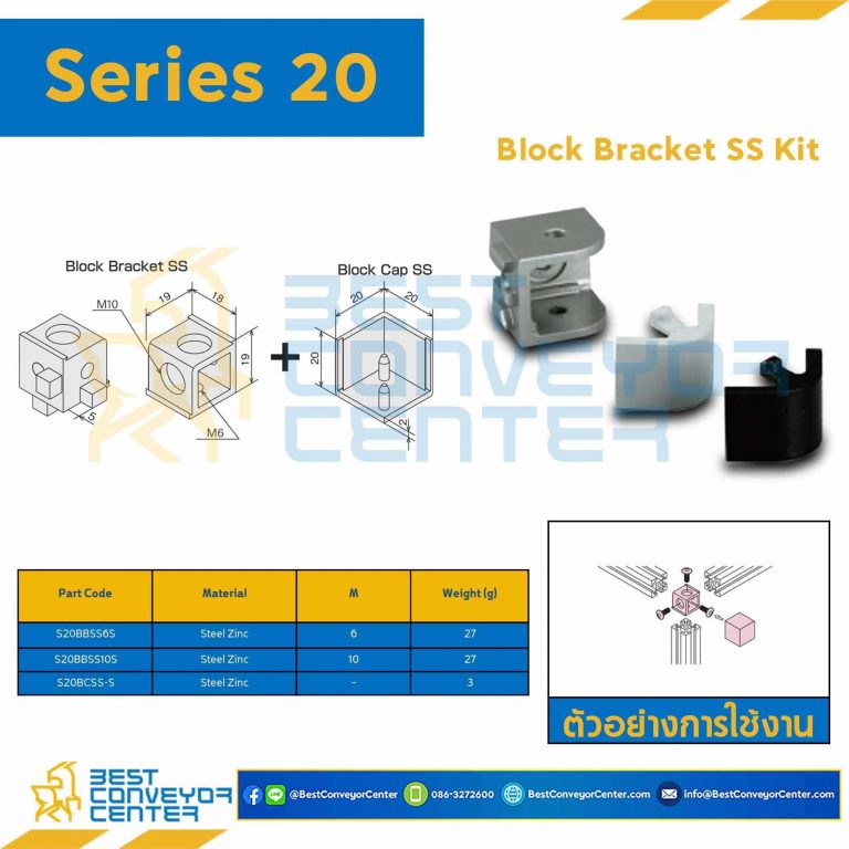 S20BB-SS-6SBLOCK BRACKET SS KIT : Series 20 Steel Zinc M6