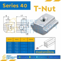 S40TN4S : T NUT L Series 40 Steel Zinc M4