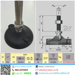 AFP100SS16L202 : ขาฉิ่งปรับระดับ ฐานพลาสติก 100 มิล M16x202LT, SUS304