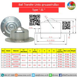 IS-10A ; Ball Transfer Units แบบหน้าแปลนวงกลม 9.5 mm.(Steel Nickle)