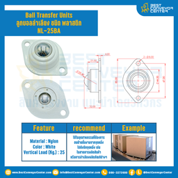 N-NL-25BA : ลูกบอลลำเลียงพลาสติก Carbon Steel 25 mm. แบบหน้าแปลนยึดสกรู