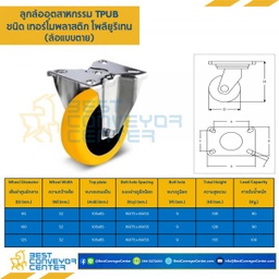 TPUB-R-100 ล้อเทอร์โมพลาสติกโพลียูรีเทน แบบแป้นตาย ขนาด 100 mm.