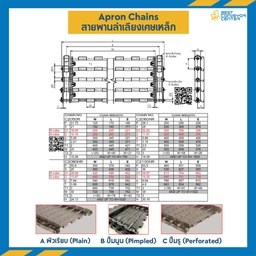 C2052W200B-K : Apron Chain C2052 R-Roller (Pitch 31.75 mm),W=200 mm. Plain Plate. (ผิวนูน) ติด flat bar ทุกแผ่นที่ 6