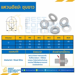 แหวนอีแปะชุบขาว M12 ขอบ 24 mm. รู 12.5 mm. : W-M12-D24x12.5S